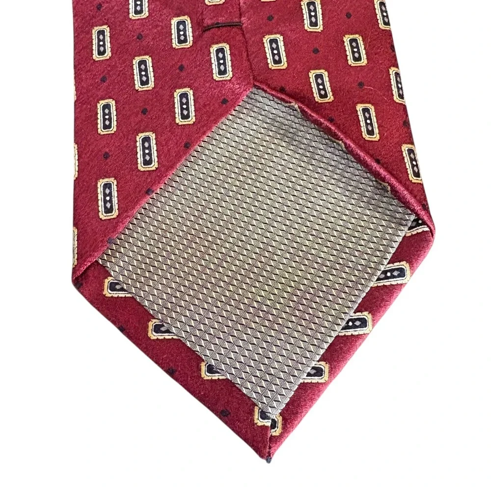Di Moggio men's necktie tie burgundy gold 100% silk made in‎ Korea geometrical